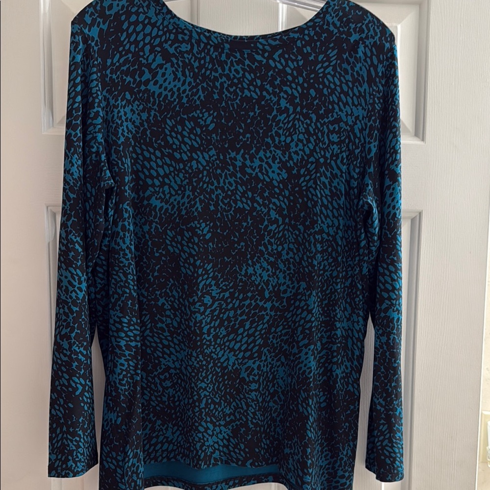 Chico's Black and Blue Long Sleeve Blouse with Textured Design
